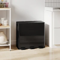 HOMCOM Triple Garbage Bin, Soft-Close Trash Can with Foot Pedal, 3 x 20 Liter Garbage Can with Removable Inner Buckets, Black(m-8)