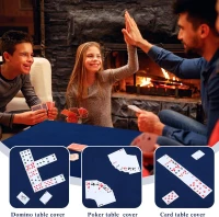 Frienda Blue Felt Game Table Cover 34"" x 34"" x 4"" – Foldable Tablecloth for Card Games, Mahjong, Jigsaw Puzzles and Board Games (Table Not Included)(m-5)