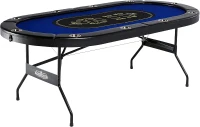 Barrington Folding Poker Table & Table Top Collection — 10-Player Padded-Rail Tables with Blue/Black Felt Texas Hold'em Layout, Foldable Dining & Game Table(m-1)