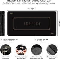 YUZPKRSI 47 x 24 Inch Texas Hold'em Poker Mat — 6-Player Water-Repellent Rubber Table Topper with Thick Carrying Bag(m-6)