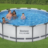 Bestway Steel Pro MAX 14' x 42"" Round Above-Ground Pool Set — Metal Frame Family Pool with Filter Pump, Ladder & Cover, Gray(m-6)