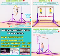 Marfula Foldable Gymnastics Kip Bar for Kids & Teens (Ages 3-25) - 5Ft/8Ft Base, 4Ft Width, 5Ft Adjustable Height - Professional Training Equipment for Home & Club(m-2)