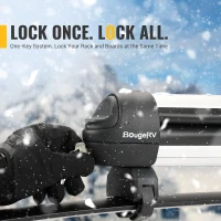 BougeRV Lockable Ski & Snowboard Rack — 28"" Sliding Extension, Holds 6 Pairs of Skis or 4 Snowboards, Crab-Style Mount for Square/Aero/Oval Crossbars(m-5)