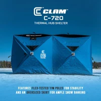 CLAM Double-Hub Portable Ice Fishing Thermal Shelter with Anchors, Tie Ropes and Carry Bag(m-3)