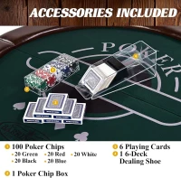 Barrington Round Portable Poker Table for 6 — Dark Green Velvet Play Surface, Faux-Leather Rails, Includes Chips, Cards and Dealing Shoe(m-4)