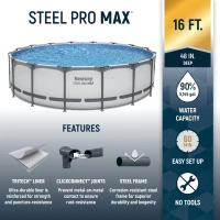 Bestway Steel Pro MAX 16-Foot x 48-Inch Round Above-Ground Pool Set with Metal Frame, 1,000-Flow Filter Pump, Ladder and Cover(m-2)