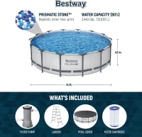 Bestway Steel Pro MAX 14' x 42"" Round Above-Ground Pool Set — Metal Frame Family Pool with Filter Pump, Ladder & Cover, Gray(m-3)