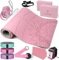 Thick Yoga Starter Set (0.35"" / 8mm) — High-Density Anti-Tear Mat with Multi-Loop Strap, Blocks, Resistance Bands, Door Anchor, Booty Bands & Carry Bag(m-1)