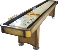Playcraft Georgetown Shuffleboard Table with Built-In Storage Cabinet, Matching Abacus, 8 Pucks, Brush & Wax - Pro Climate Adjusters, Hand-Stained Burnished Finish(m-1)