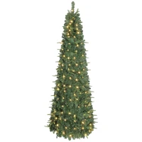 HOMCOM 7 ft Prelit Pop Up Christmas Tree, Collapsible Artificial Xmas Tree with Metal Stand for Holiday Decor, Green(m-2)