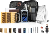 OutdoorMaster Ski & Snowboard Tuning and Waxing Kit - Waxing Iron, Universal Wax, Edge Tuner, Brushes, Scrapers, PTEX, Screws & Storage Bag(m-1)