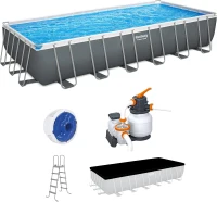 Bestway Power Steel Rectangular 24 ft x 12 ft x 52 in Metal Frame Above-Ground Pool Kit with 1,500 GPH Sand Filter Pump, Ladder and Cover(m-1)