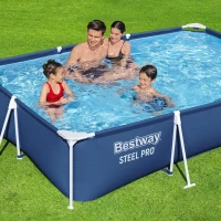 Bestway Steel Pro Rectangular Above-Ground Pool 9'10"" x 6'7"" x 26"" with Flowclear 330 GPH Pump, DuraPlus Liner – 827 Gallon Set(m-8)