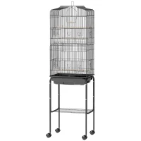 PawHut 60" Metal Indoor Bird Cage Starter Kit with Detachable Rolling Stand, Storage Basket, and Accessories, Black(m-11)