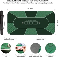 94 x 47 Inch Poker Mat — 10-Player Texas Hold'em Rubber Table Topper with Reinforced Sewn Edges, Folding Portable Layout and Carrying Bag(m-4)