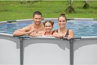 Bestway Steel Pro MAX 14-Foot x 48-Inch Round Above-Ground Pool Set, Gray — Metal Frame with Filter Pump, Ladder & Cover(m-8)