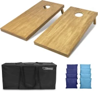 GoSports 4 ft x 2 ft Regulation Pine Cornhole Boards Set with Light Brown Stain – Carrying Case and Bean Bags Included(m-1)