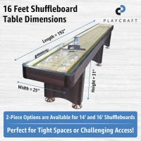 Playcraft Woodbridge Shuffleboard Table w/ Storage Cabinet — Game Table Set Includes Abacus, 8 Pucks, Brush & USA-Made Speed Wax — Pro-Style Climate Adjusters (Made in USA)(m-6)