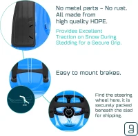 All-Weather Toboggan Sled for Kids & Adults - Lightweight Plastic Sled with Easy-Turn Steering Wheel, Safety Brake, Anti-Skid Seat, Retractable Tow Rope, 260 lb Limit (Age 3+)(m-3)