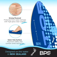 BPS New Zealand 'Gator' Wooden Skimboard with Colored EVA Traction Pad and High-Gloss Clear Coat – For Kids & Adults, Choice of 3 Sizes and Pad Colors(m-4)