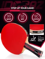 Professional Ping Pong Paddle by Idoraz - ITTF Approved Table Tennis Racket with Carrying Case, 2.00 mm Rubber - Speed 99, Spin 93, Control 90(m-2)