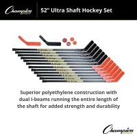 Champion Sports Ultra Shaft Hockey Set - 52-inch Polyethylene Shafts with Reinforced Blades, 12 Sticks & Accessories(m-5)