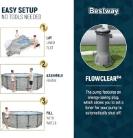 Bestway Steel Pro MAX 14-Foot x 48-Inch Round Above-Ground Pool Set with Metal Frame, Model 58388E Filter Pump, Ladder and Cover, Gray(m-4)