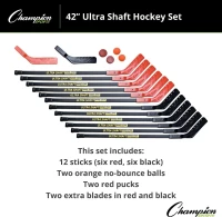 Champion Sports Ultra Shaft Hockey Set — 42"" Polyethylene Shafts with Reinforced Blades, 12-Stick Team Pack(m-3)