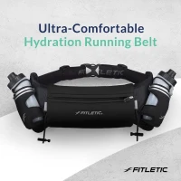 Fitletic Hydra 16 Hydration Running Belt for Men & Women with 2 x 8oz Quick-Flow Bottles — Patented Bounce-Free Neoprene Pouch Fits All Phones(m-5)