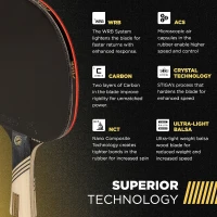 STIGA Carbon+ Bundle Paddle Set — 7-Ply Lightweight Carbon Blade, 2mm Premium Sponge, Concave Handle, Includes Two 3-Star Balls, Cover & Wristband(m-5)