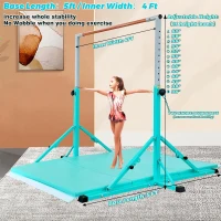 MARFULA Adjustable Gymnastics Kip Bar with Mat (5 ft) - Foldable, Height 36–60 in, 13 Levels, 6-Point Support for Kids & Teens(m-5)