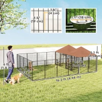 PawHut Large Outdoor Dog Kennel with 2 Rooms, Rotating & Adjustable Height Bowls, 13.5' x 9.4' x 5.1'(m-3)