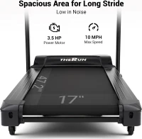 THERUN 0–15% Auto Incline Folding Treadmill for Home, 300 lb Max Load, Wide 17"" Belt, 3.5 HP, App-Enabled with Heart Rate(m-6)