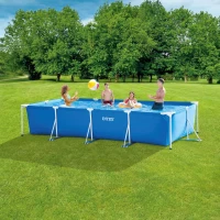 Intex Rectangular Frame Backyard Pool, 14.75 ft x 86 in x 33 in with Flow Control Valve, Blue (Pool Only)(m-8)