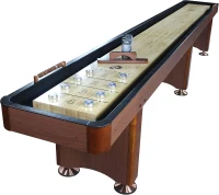Playcraft Woodbridge Shuffleboard Table w/ In-Leg Storage Cabinet — Complete Set (Abacus, 8 Pucks, Brush & USA Speed Wax) — Pro-Style Climate Adjusters(m-1)