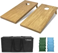 GoSports Full-Size 4 ft x 2 ft Wooden Cornhole Board Set — Light Brown Finish with Carrying Case and Bean Bags(m-1)