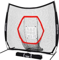 GoSports 7' x 7' Baseball & Softball Net — Red, Black or PRO Version with Bow Frame, Carry Bag & Strike Zone (All Skill Levels)(m-1)