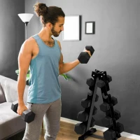 RitFit Rubber-Encased Hex Dumbbell Set (350 lb Total) with 6-Tier Rack — Coated Hand Weights for Home Gym Training(m-6)