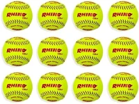 Champion Sports® 12"" NFHS-Approved Optic Yellow Syntex Softballs – Dozen, Raised Seams, .47 Polycore, Medium Compression(m-3)