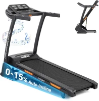 THERUN Foldaway Incline Treadmill with Bluetooth Speakers, 300 lb Capacity, 0–15% Auto Incline, 17"" x 47.2"" Wide Belt, 3.5HP, App Support(m-1)
