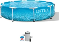 INTEX 28207EH Beachside 10 ft x 30 in Metal-Frame Above-Ground Pool Set — Includes 330 GPH Cartridge Filter Pump(m-1)