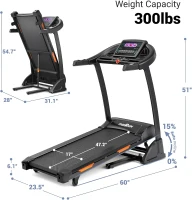 THERUN Foldable Incline Treadmill for Running & Walking, 300 lb Capacity, 0–15% Auto Incline, 17"" x 47.2"" Wide Belt, 3.5HP Dual Motor, App & Heart Rate(m-4)