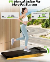 Superun 6% Incline Walking Pad - Under-Desk Treadmill for Home Office, 2.5 HP Quiet Walker/Jogger with LED Display, App & Remote, 300 lb Capacity(m-2)
