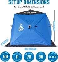 CLAM 14476 C-560 7.5 ft Lightweight Pop-Up Hub Shelter - Portable 3-4 Person Ice Fishing Tent with Anchors and Carrying Bag(m-3)
