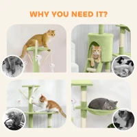 PawHut 53" Cat Tree Tower, Kitten Activity Centre with Scratching Posts, Condo, Perches, Ladder, Hammock, Dangling Toys, Green(m-9)