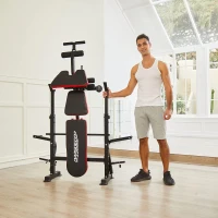 OPPSDECOR 6-in-1 Adjustable Weight Bench with Squat Rack, Preacher Curl and Leg Developer — 660 lb Capacity Foldable Home Gym Station(m-8)