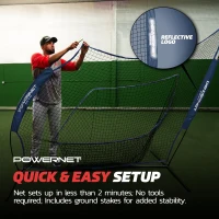 PowerNet 7x7 Practice Net & Adjustable Deluxe Tee Bundle (Navy) with Carry Bag(m-6)
