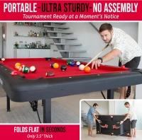 GoSports Mid-Size Billiards Table — 6, 7, or 8 ft Options — Portable, No-Assembly Pool Table with Full Accessory Set (Includes Balls, 2 Cues, Chalk & Felt Brush)(m-3)