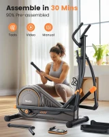 Niceday Gym-Grade Elliptical Trainer - 19in Stride Magnetic Elliptical for Home, 16 Resistance Levels, 18 lb Flywheel, 400 lb Capacity, Kinomap Support(m-7)
