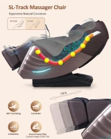 RELX 2025 Full-Body Massage Chair – 53"" SL-Track, 15 Modes, Zero Gravity, Built-in Heat, 32 Airbags, Body Scan, Yoga Stretch, Calf Extension & AI Control (Brown)(m-3)